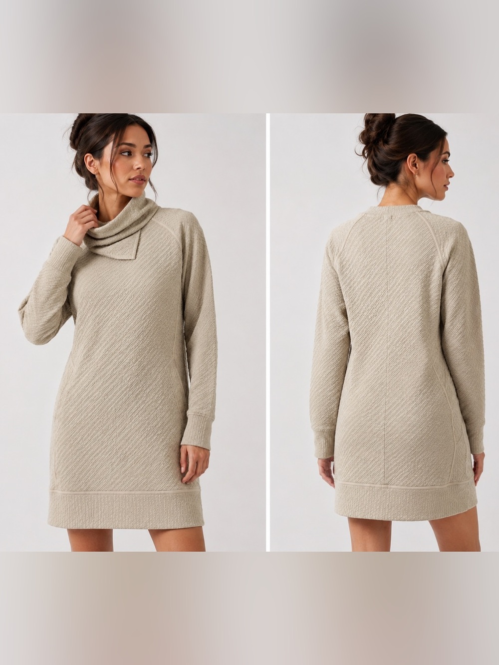 Authentic Lululemon On Repeat Dress Heathered Light Ivory Size 8 Removable Cowl